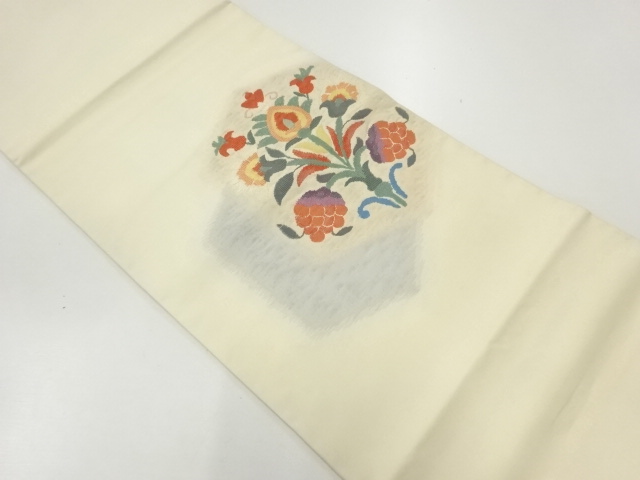 JAPANESE KIMONO / FUKURO OBI / SILK / WOVEN FLORAL PLANTS
